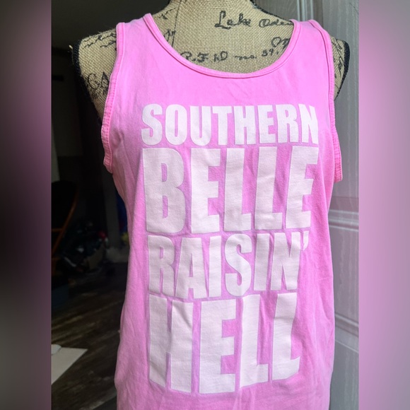 Southern girl country girl Neon Tees Pink & White Cotton Tank Top w/ Bow • Small - Picture 10 of 11